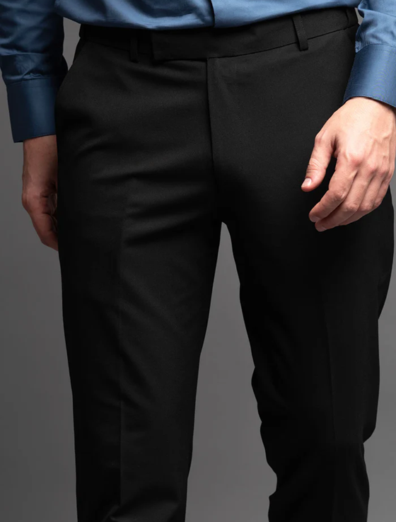 Formal black flat front trouser
